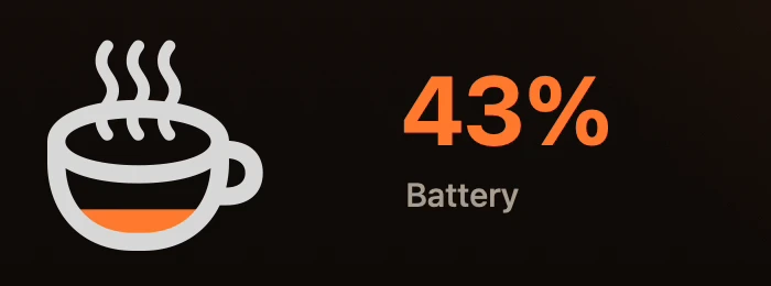 The menu-bar cup with its drink at 43%, beside the battery level.
